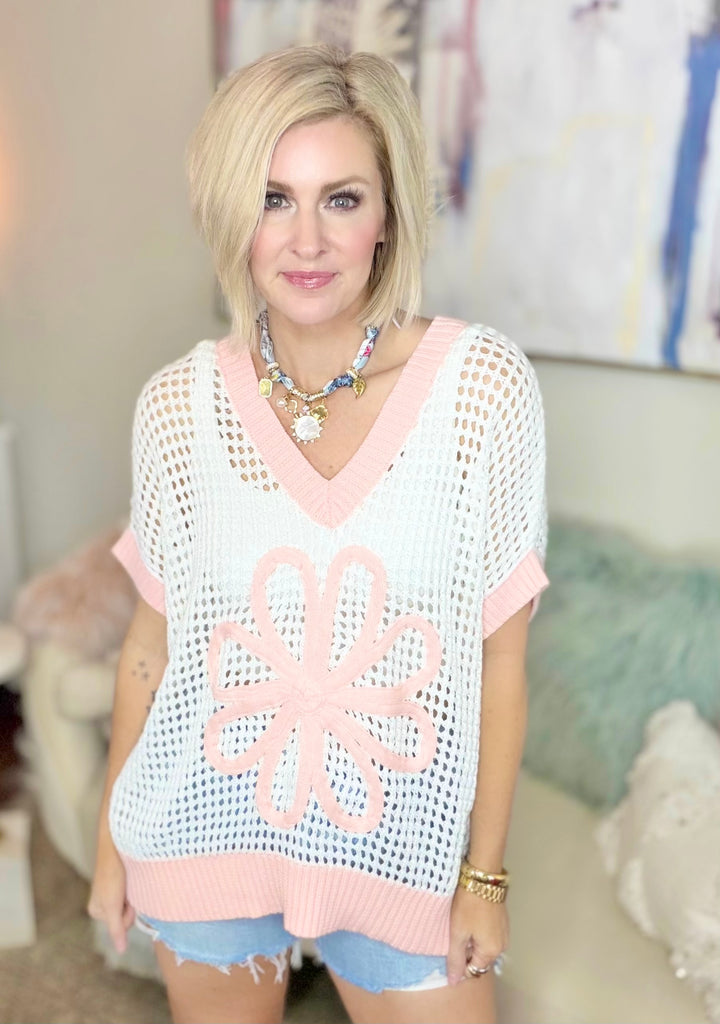 Coral Bloom Netted Top