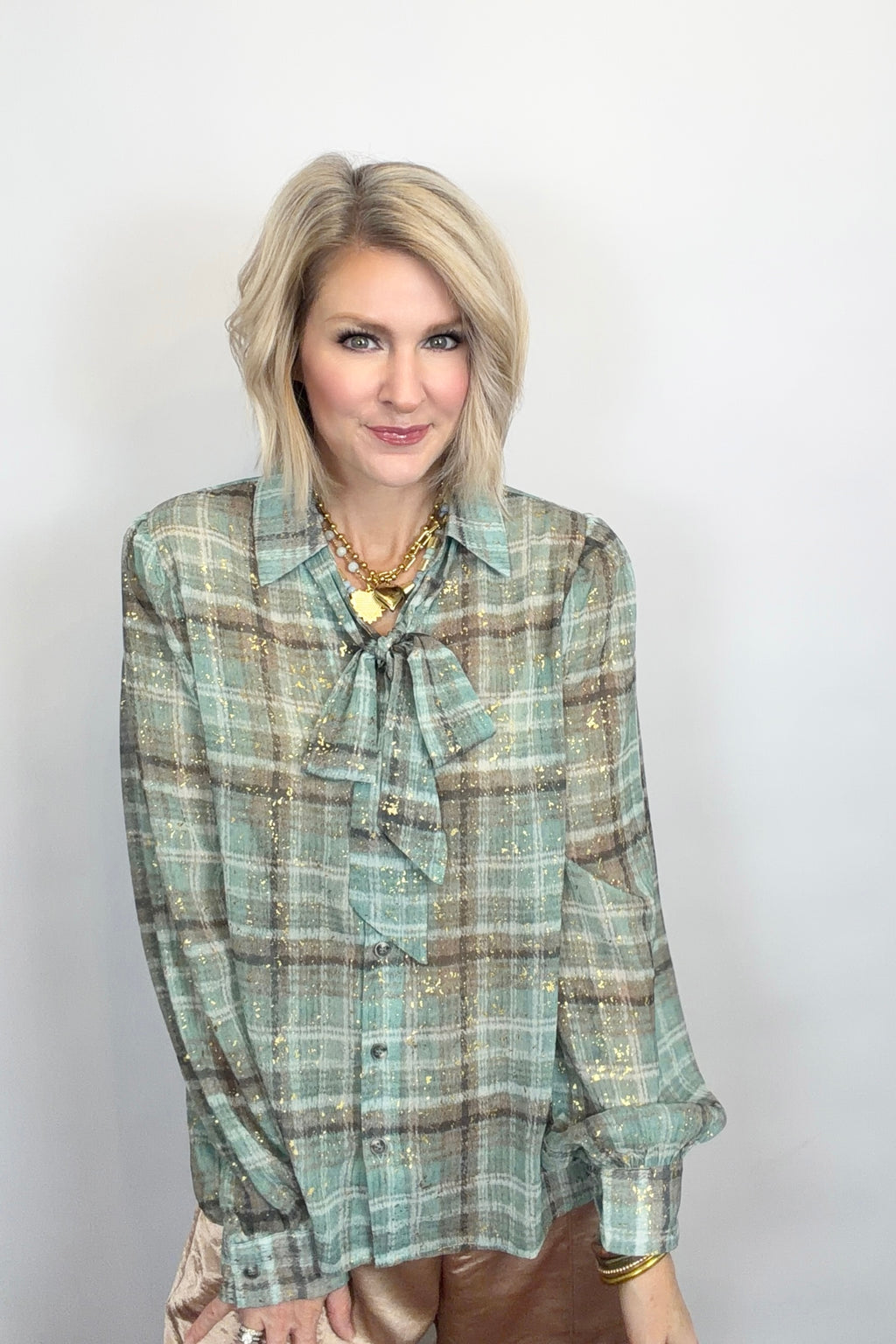 Golden Dust Plaid Blouse