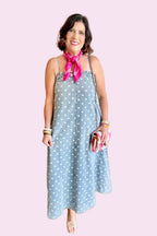 Polka Dot Midi Denim Dress