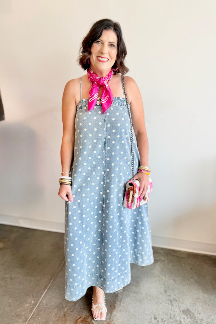 Polka Dot Maxi Denim Dress