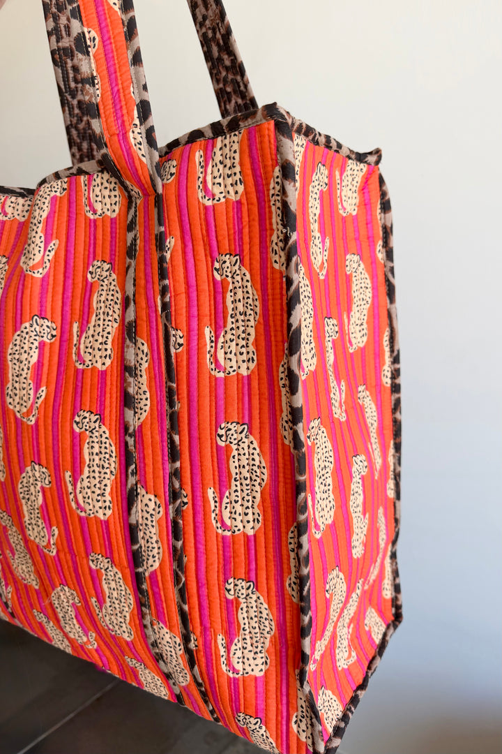 The Block Print Tote- Turquoise Floral, Orange Cheetah, Pink Floral