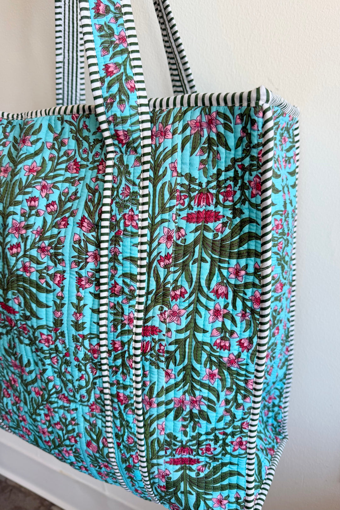 The Block Print Tote- Turquoise Floral, Orange Cheetah, Pink Floral