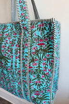 The Block Print Tote- Turquoise Floral, Orange Cheetah, Pink Floral