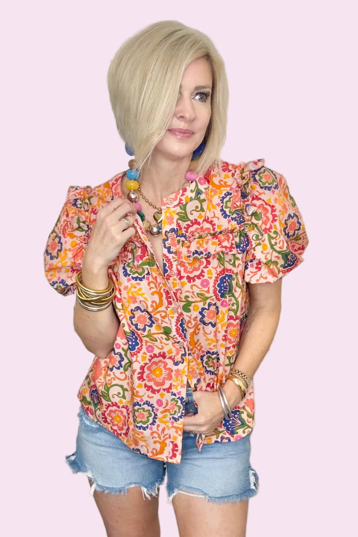 Bloom Where You Are Planted Puff Sleeve Blouse