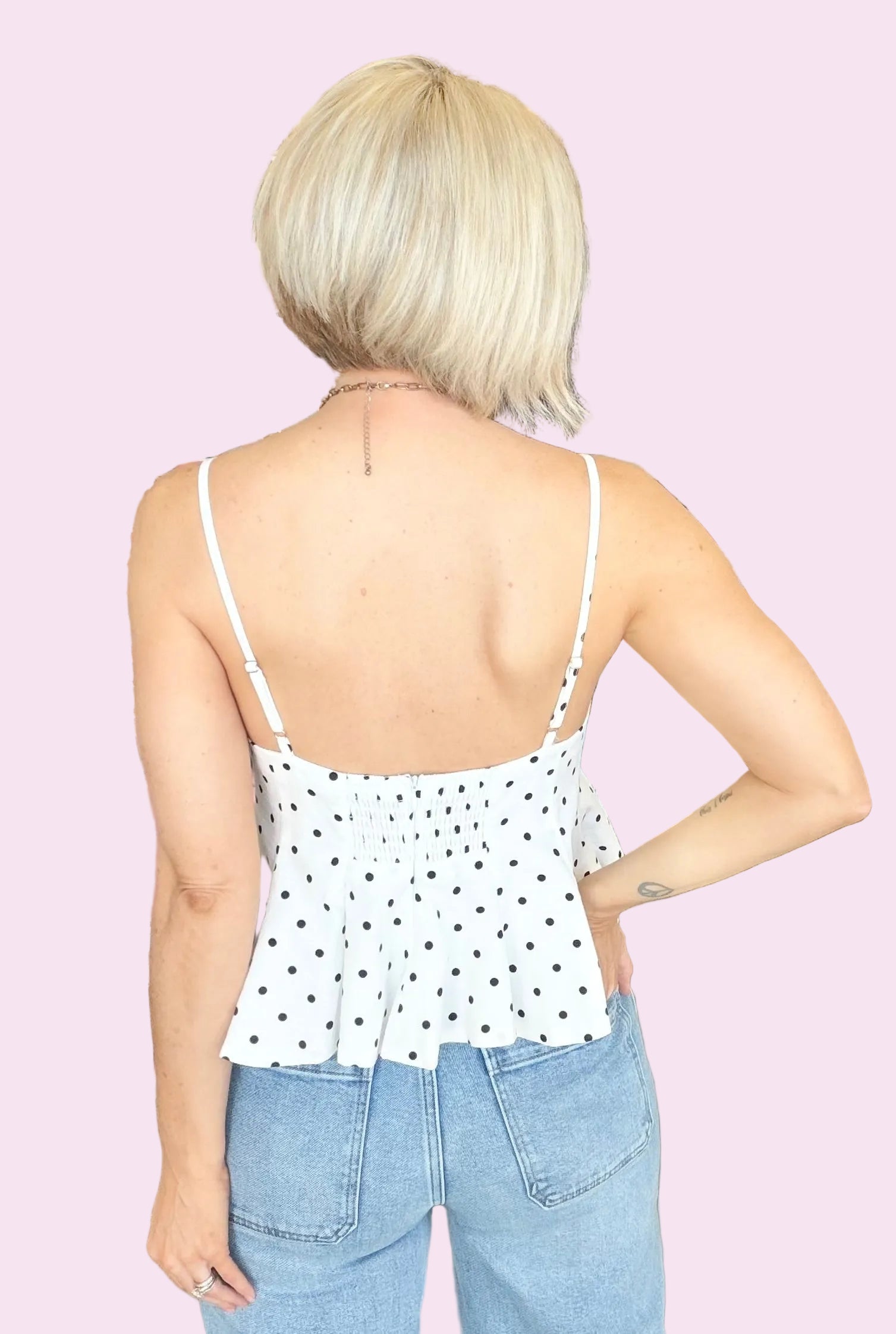 Dot Your I’s Polka Dot Peplum Top