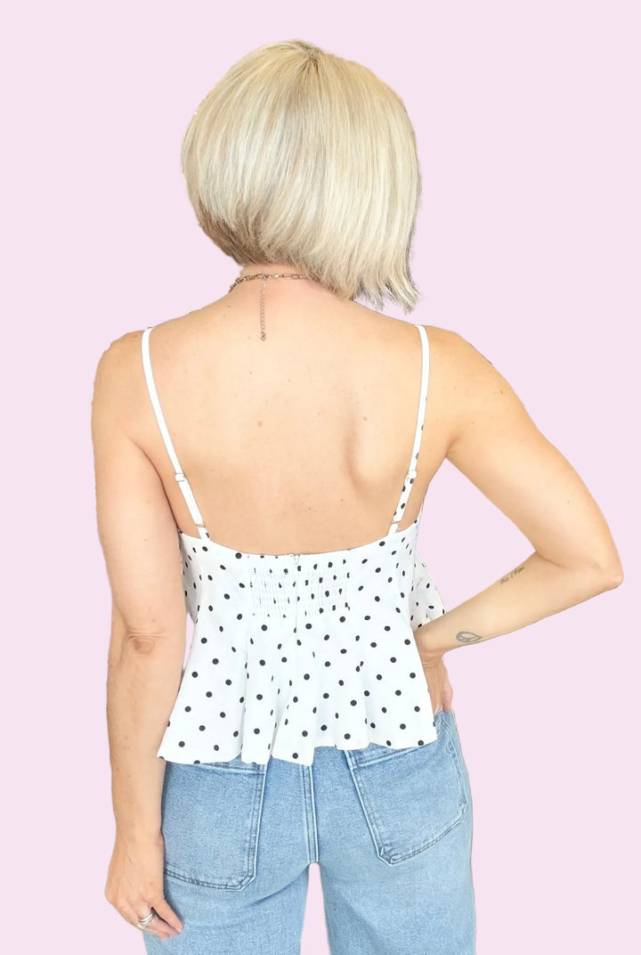 Dot Your I’s Polka Dot Peplum Top