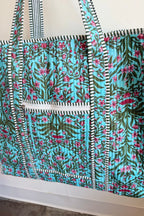 The Block Print Tote- Turquoise Floral, Orange Cheetah, Pink Floral