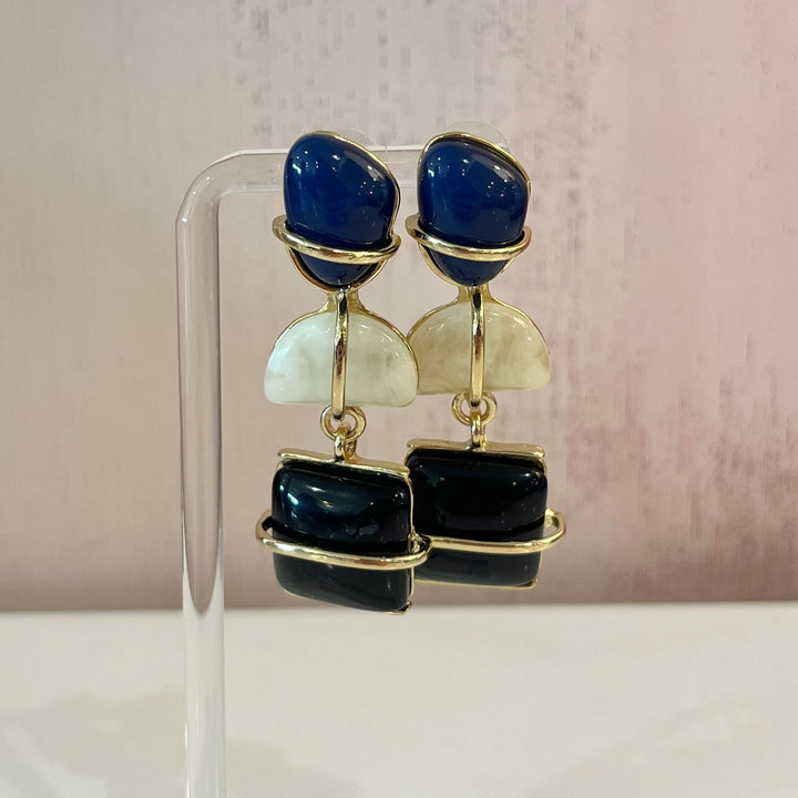 Navy, Noir, and Ivory Stone Stack Earrings