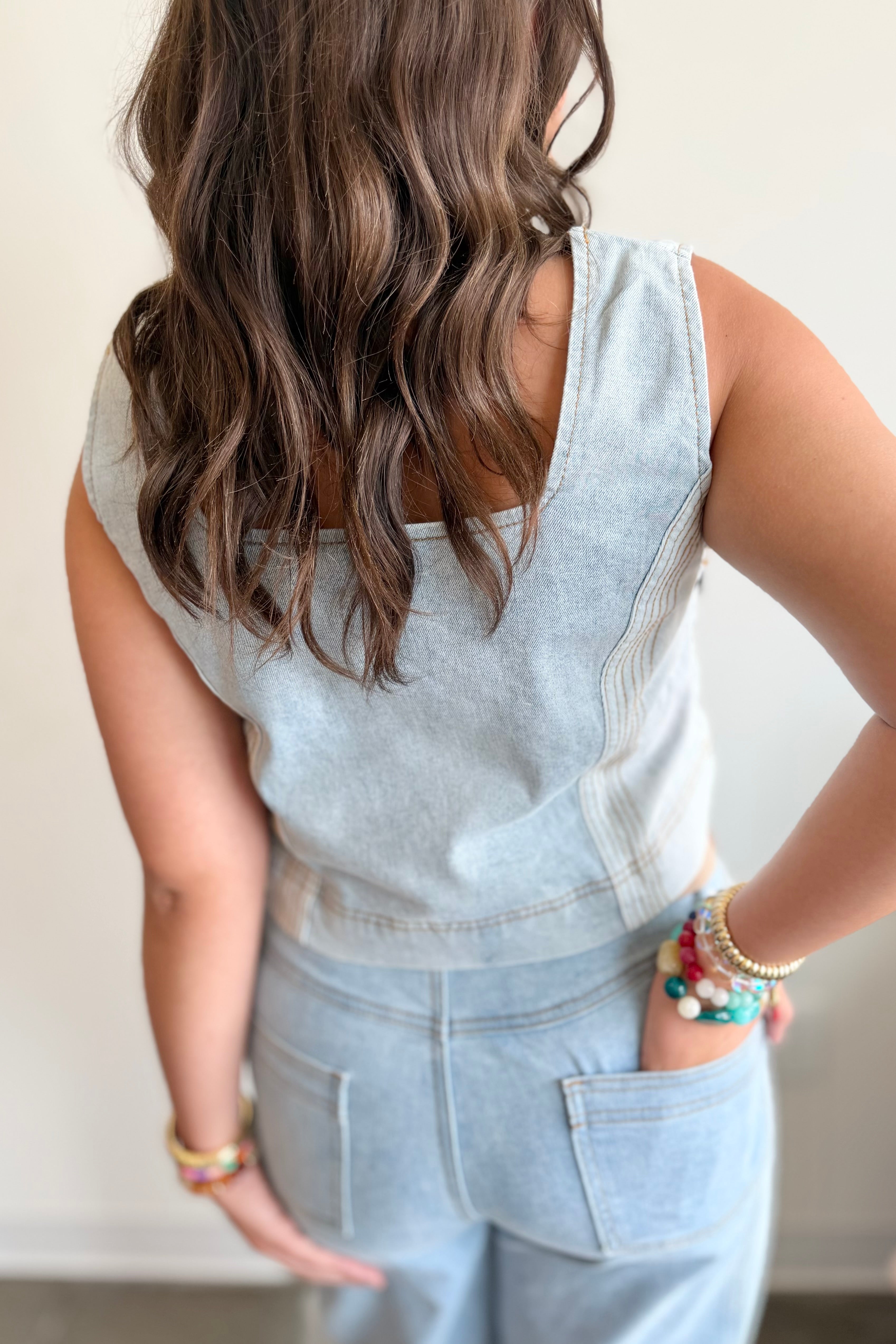 Stitched In Stone Denim Crop Top