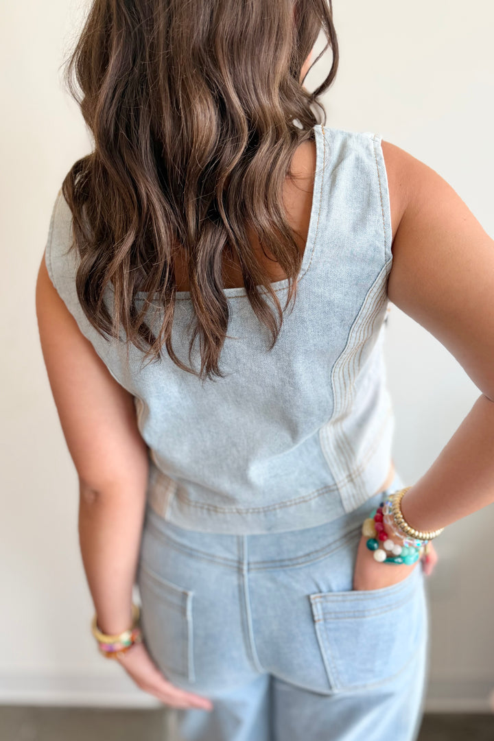 Stitched In Stone Denim Crop Top