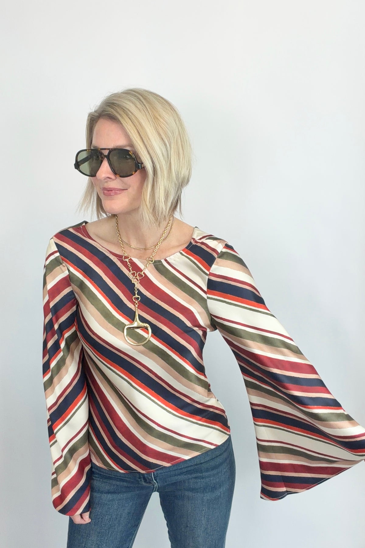 Diagonal Darling Satin Blouse
