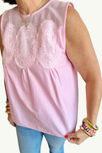 Sweetheart Mesh Detail Top