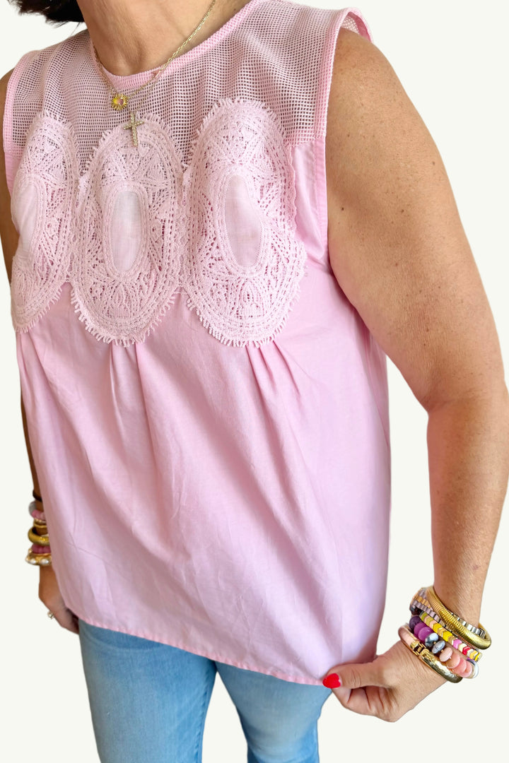 Sweetheart Mesh Detail Top