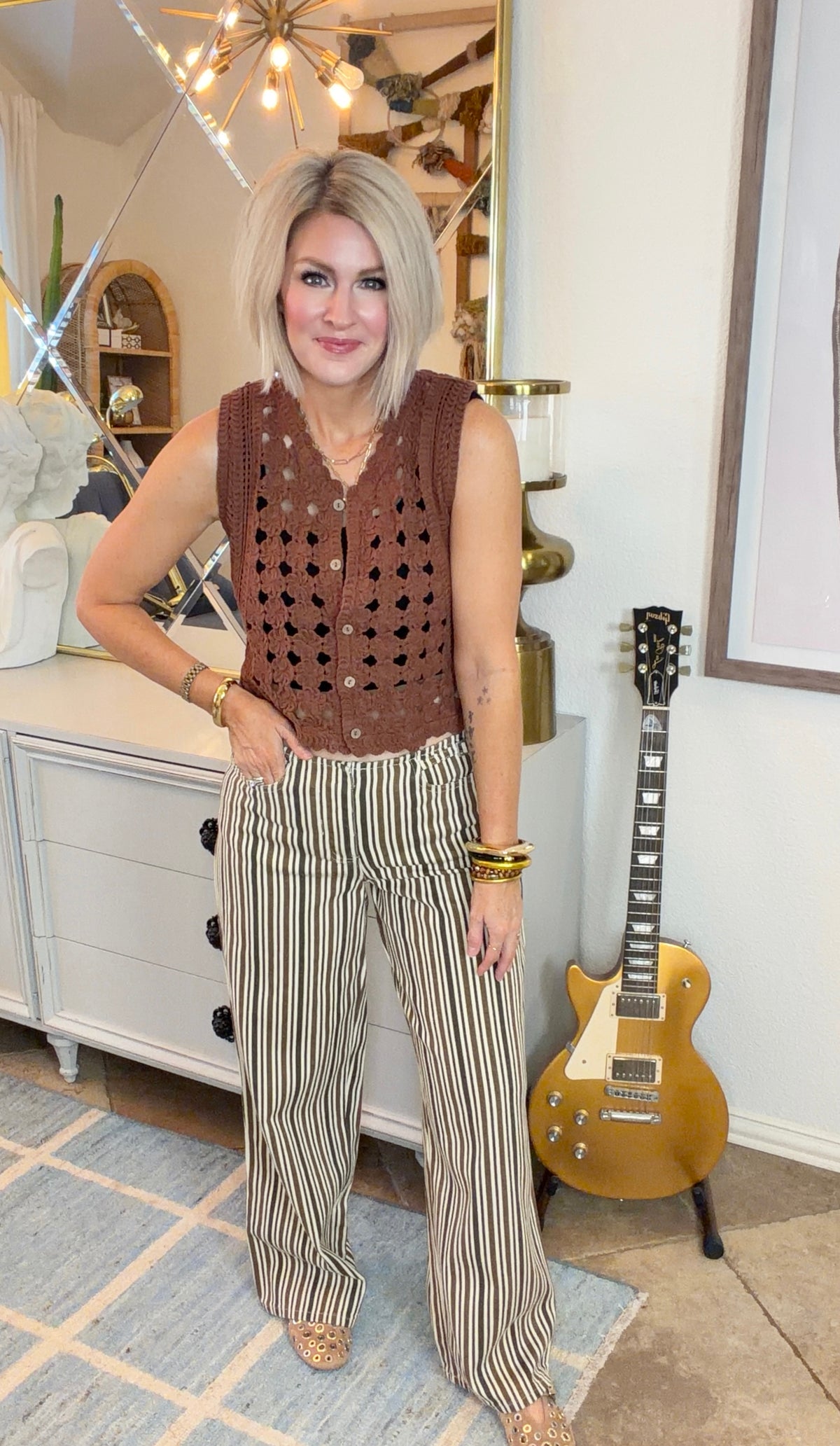 Mocha Striped Low Rise Jeans