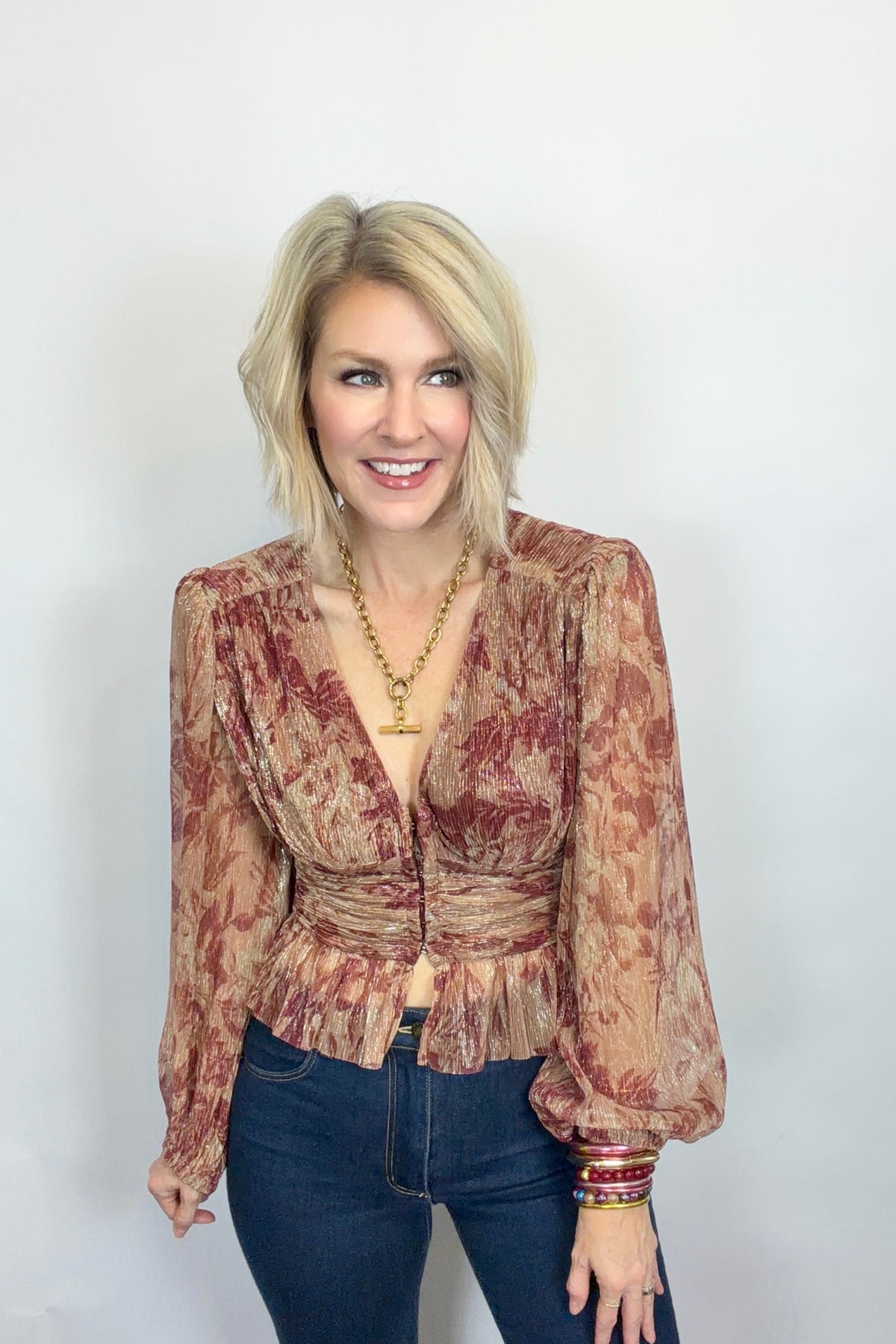 Sangria Shimmer Peplum Blouse