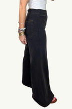 Black Wash Retro Wide Leg Jeans