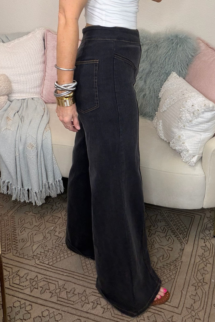 Black Wash Retro Wide Leg Jeans