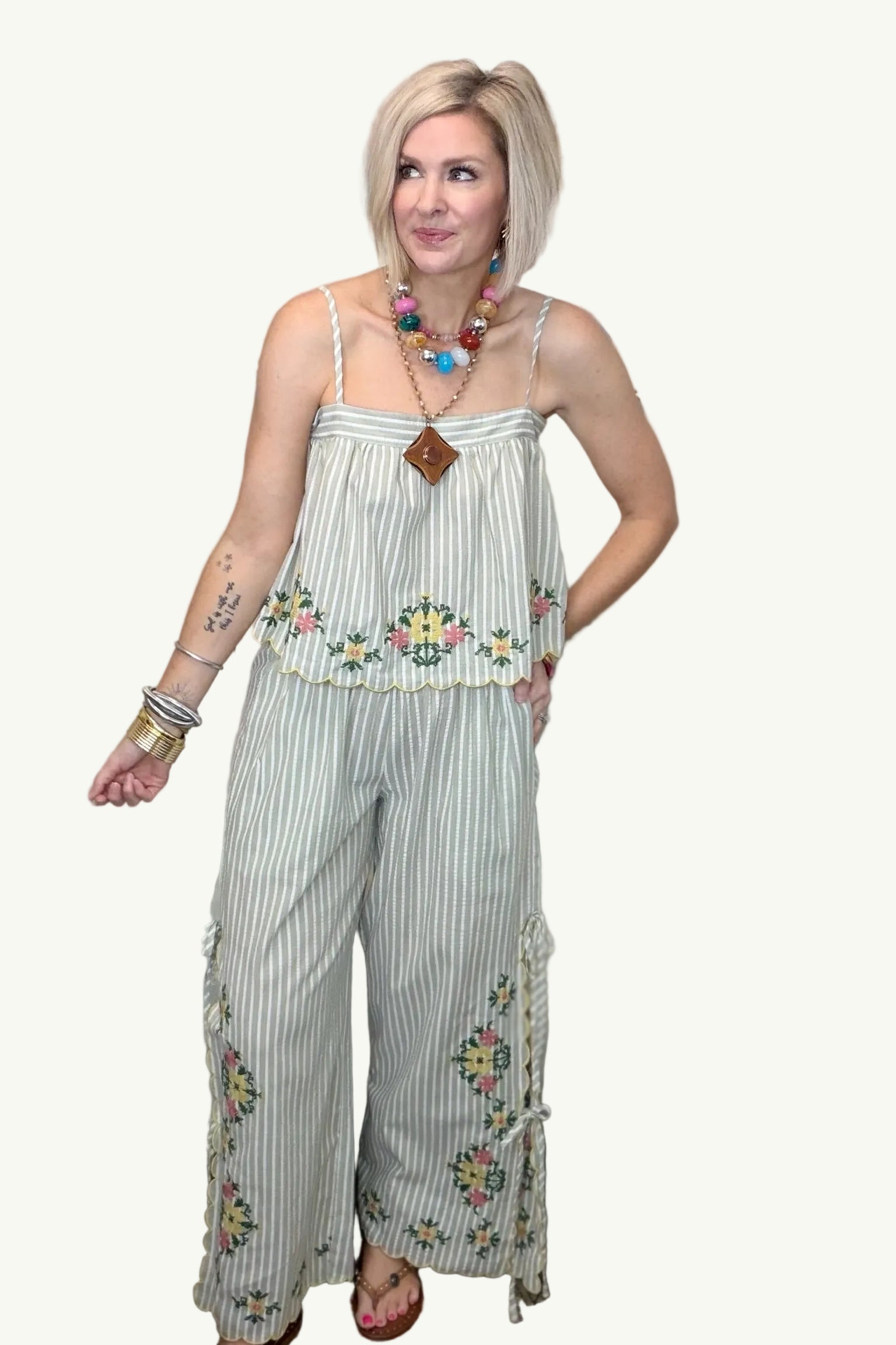Meadow Stripe Floral Pant Set