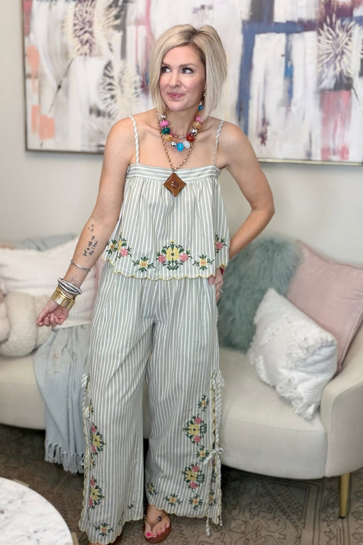 Meadow Stripe Floral Pant Set