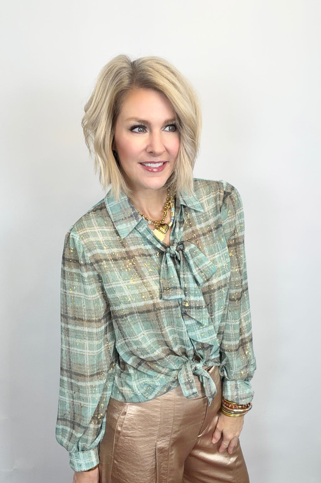 Golden Dust Plaid Blouse