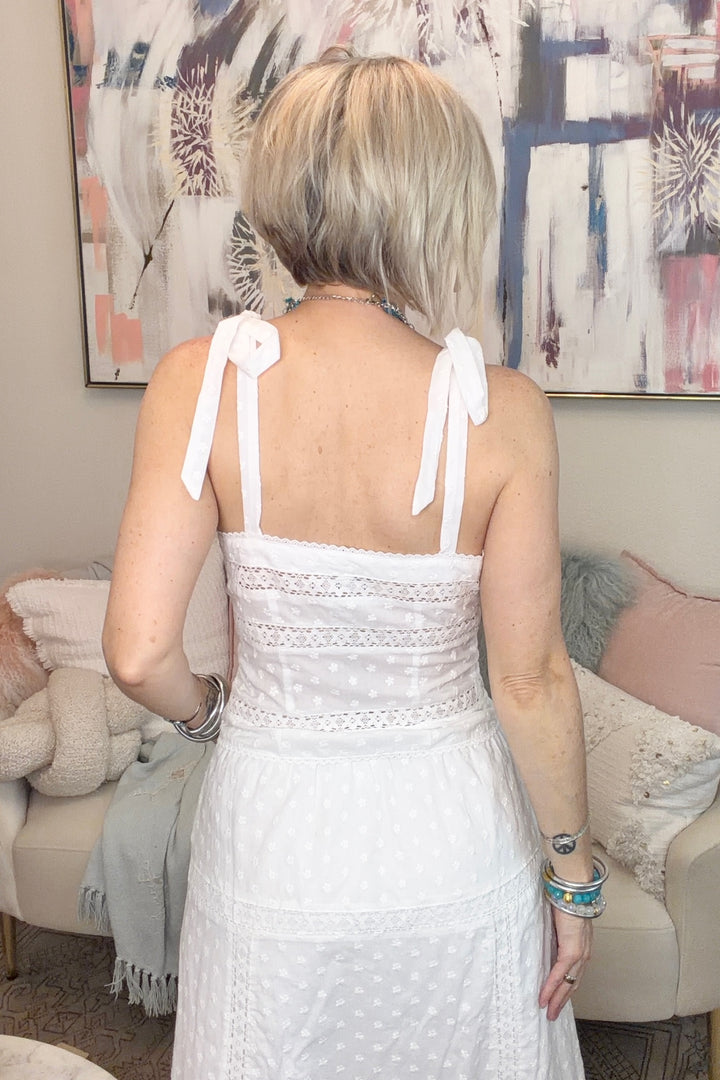 White Tie Embroidered Top