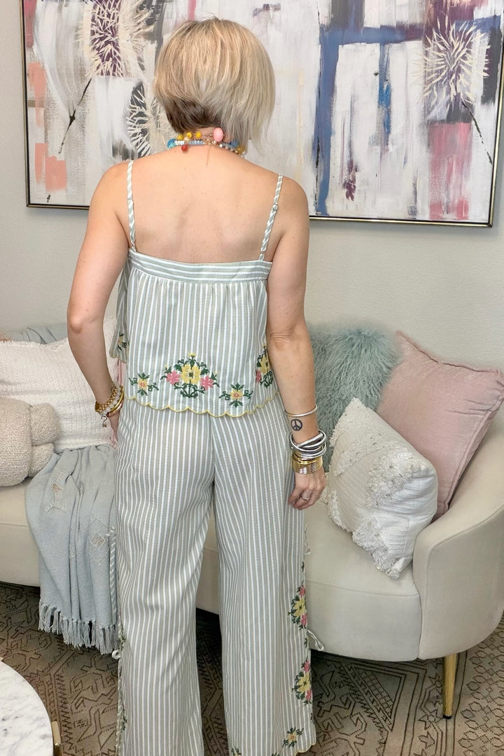 Meadow Stripe Floral Pant Set