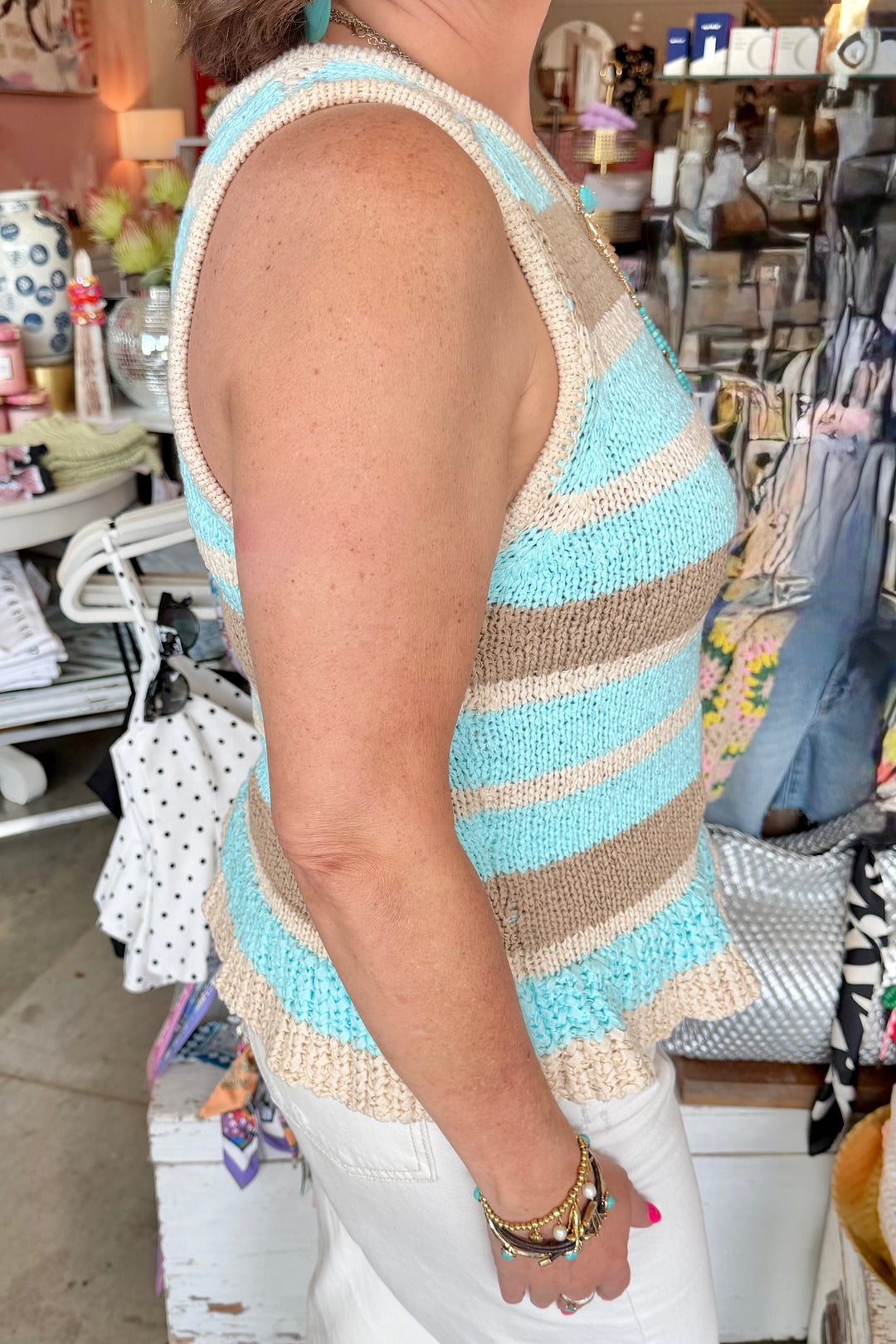 Sandy Shore Striped Peplum Top