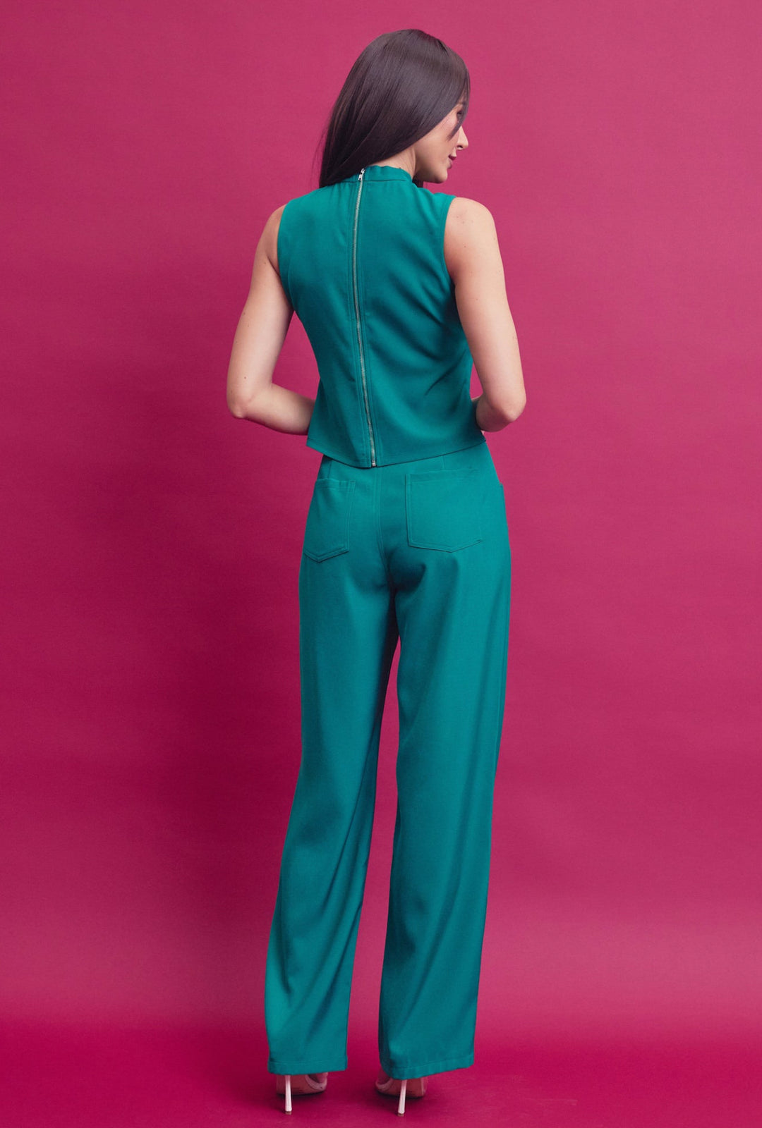 Woven Slvls Mock Neck Top And Pants Set