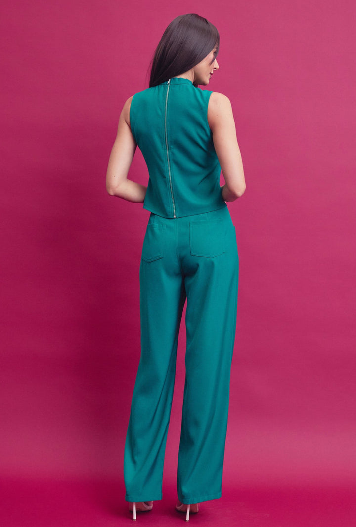 Woven Slvls Mock Neck Top And Pants Set