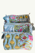 The Block Print Cosmetic Pouch- Grey/Blue, Dark Cobalt, Pink