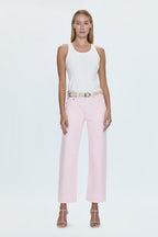 Lexi Mid Rise Bowed Straight Jean- Blush