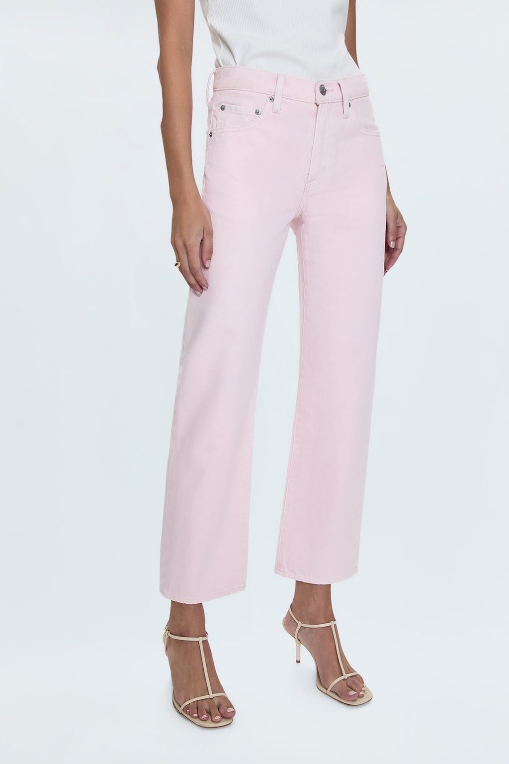 Lexi Mid Rise Bowed Straight Jean- Blush