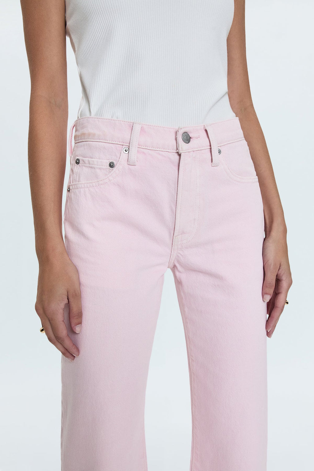 Lexi Mid Rise Bowed Straight Jean- Blush