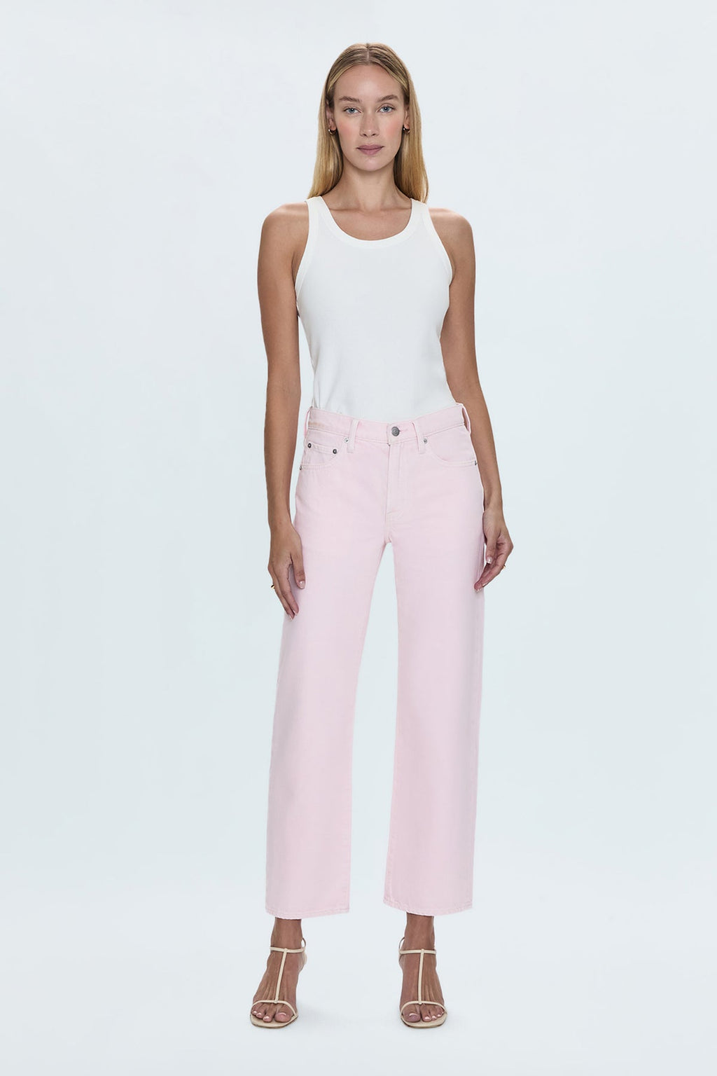 Lexi Mid Rise Bowed Straight Jean- Blush
