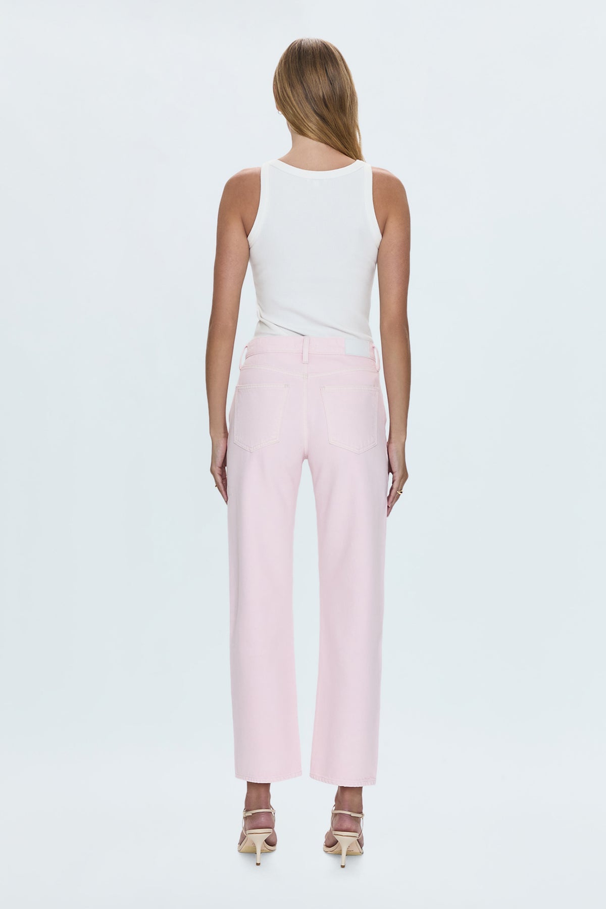 Lexi Mid Rise Bowed Straight Jean- Blush