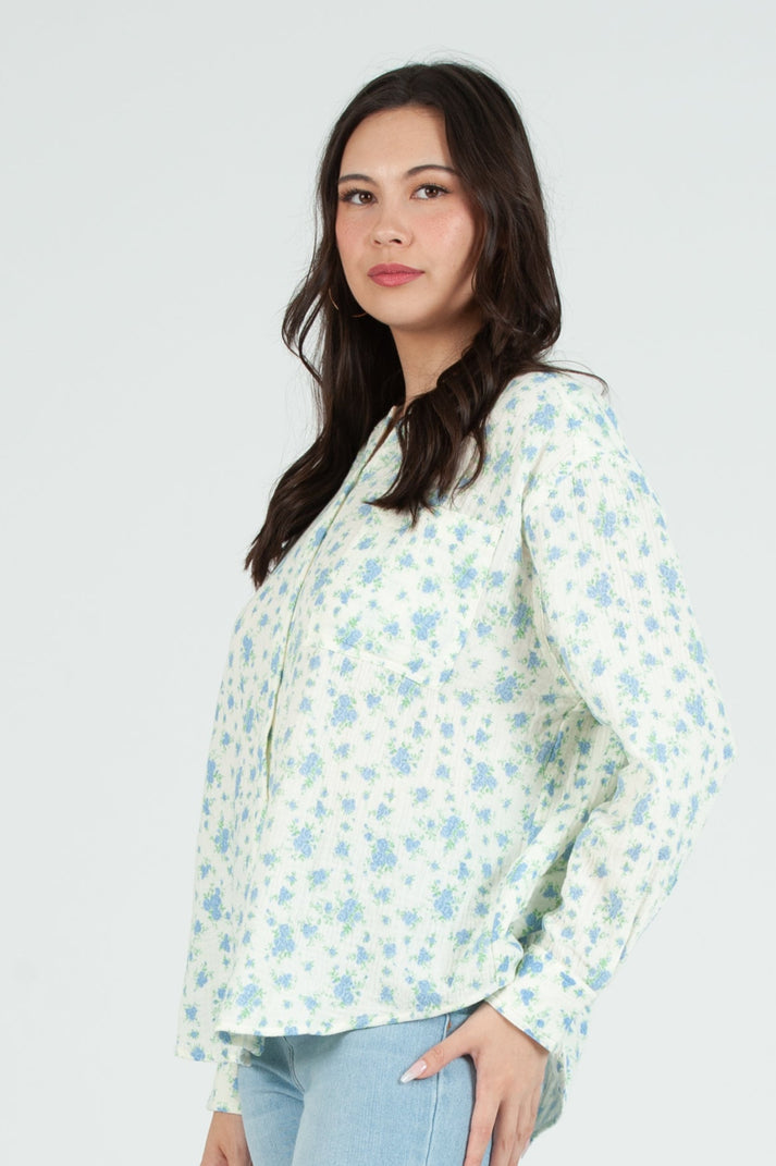 Women's Gauze Button Down Shirt in Ditzy Floral