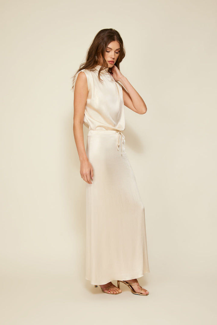 GLOSSY DRAWSTRING MAXI SKIRT
