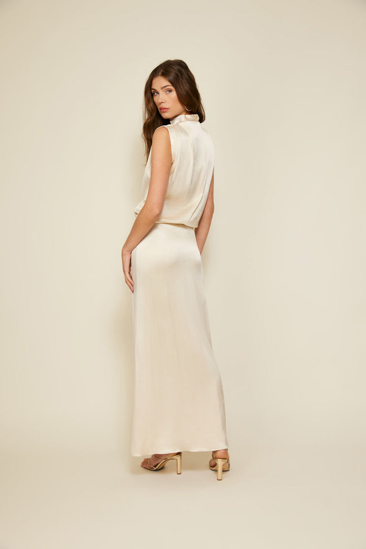 GLOSSY DRAWSTRING MAXI SKIRT