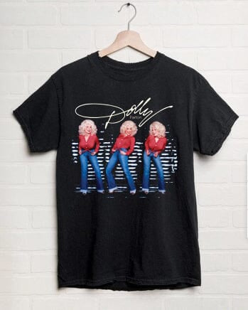 Dolly Parton Triple Threat Black Thrifted Distressed Tee