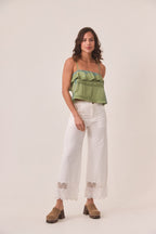 Green Ruffle Embroidered Top