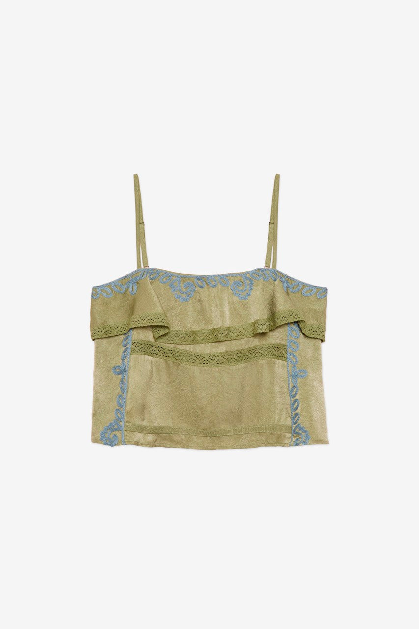 Green Ruffle Embroidered Top