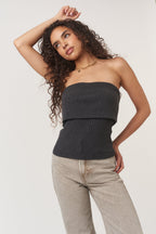 Filomena Rib Tube Top- Black