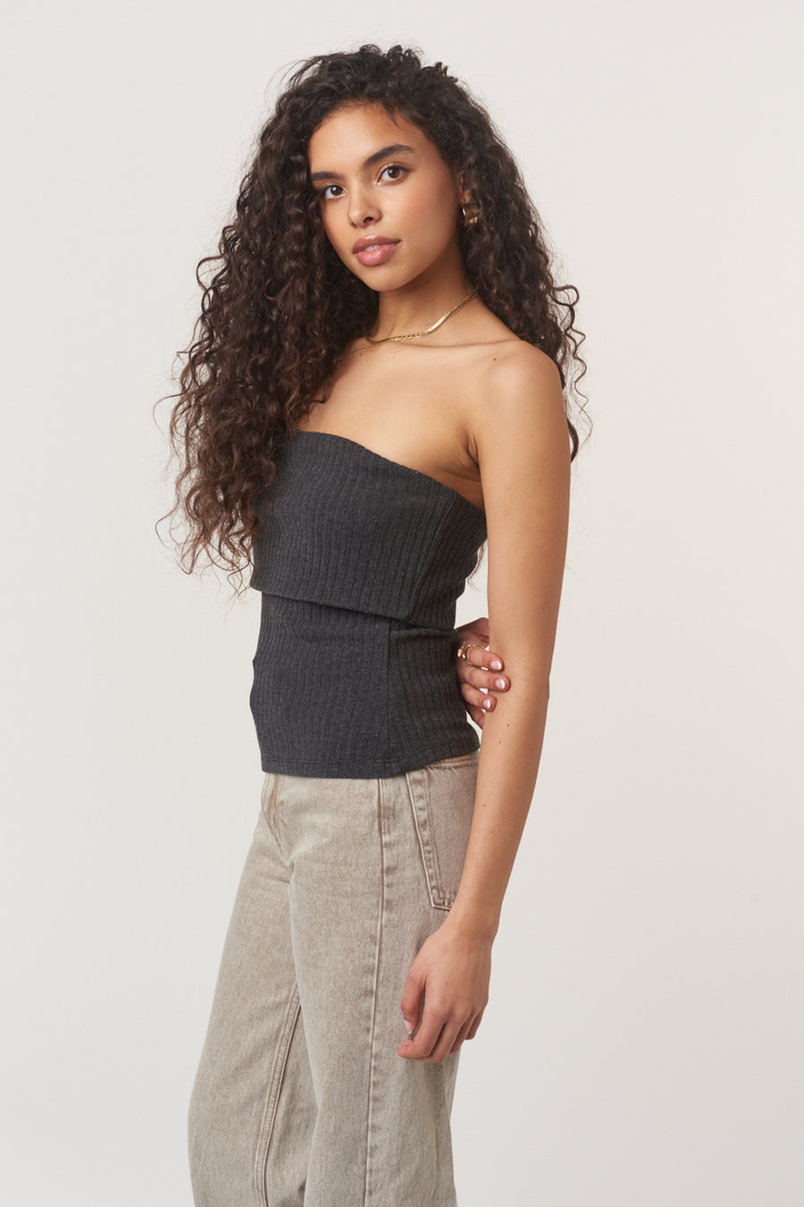 Filomena Rib Tube Top- Black