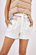 Embroidered Denim Shorts