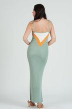 Women's Crochet Color Block Maxi Knit Dress
