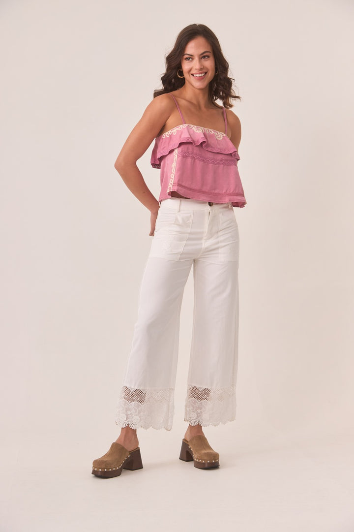 PINK RUFFLE EMBROIDERED TOP