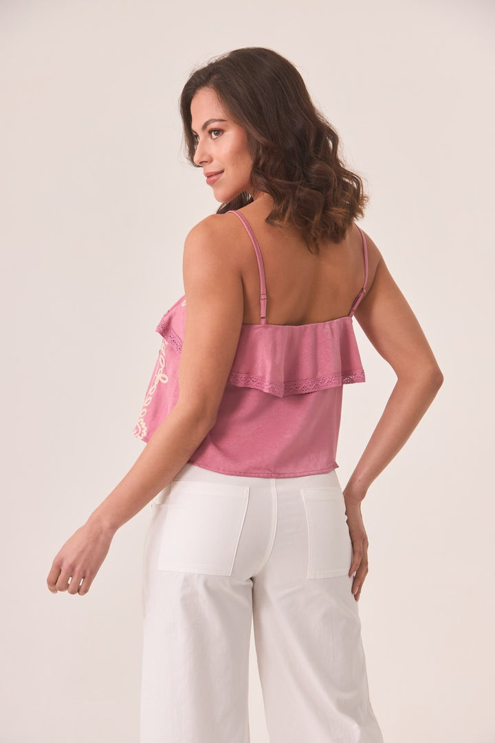 PINK RUFFLE EMBROIDERED TOP