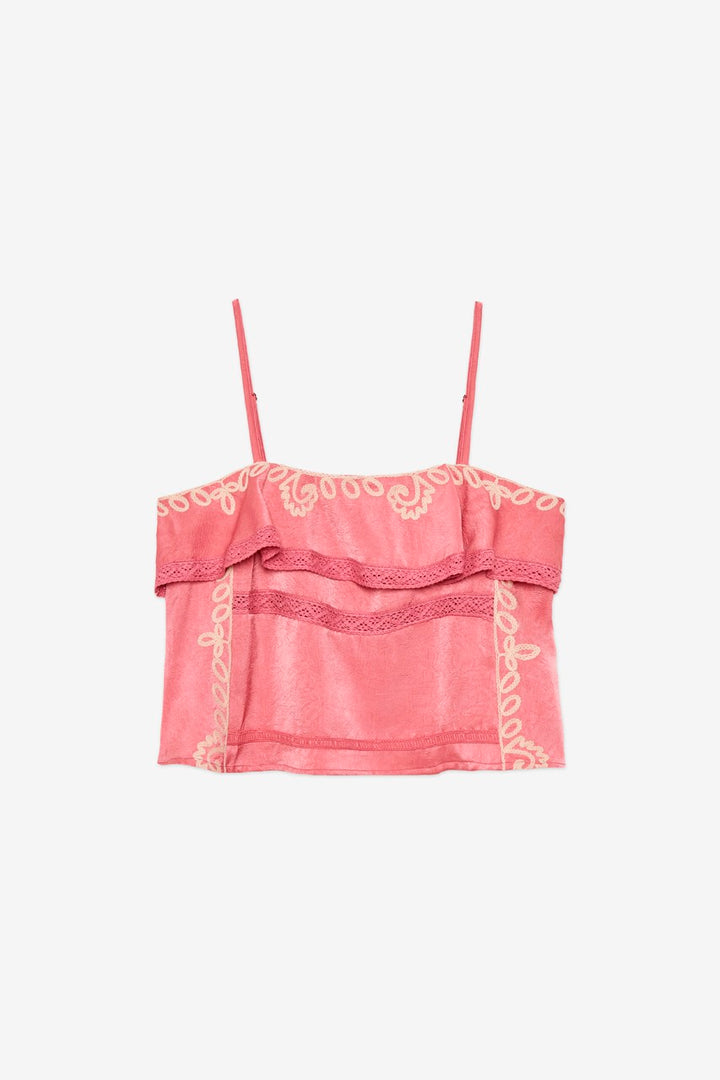 PINK RUFFLE EMBROIDERED TOP
