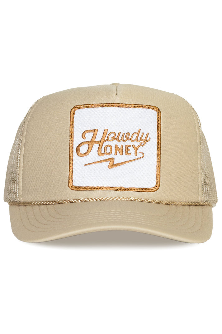 Howdy Honey Trucker Hat in Tan