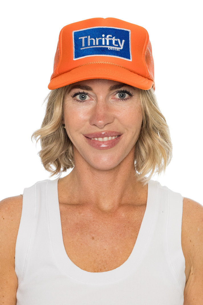 Thrifty Bitch Trucker Hat in Orange